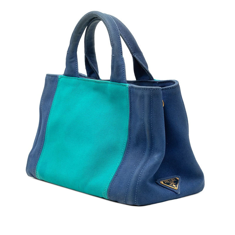 Prada 2way Green Bag Canapa Plate Canvas Shoulder Triangle Blue